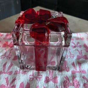 Glass Gift Box with Red Ribbon Accent